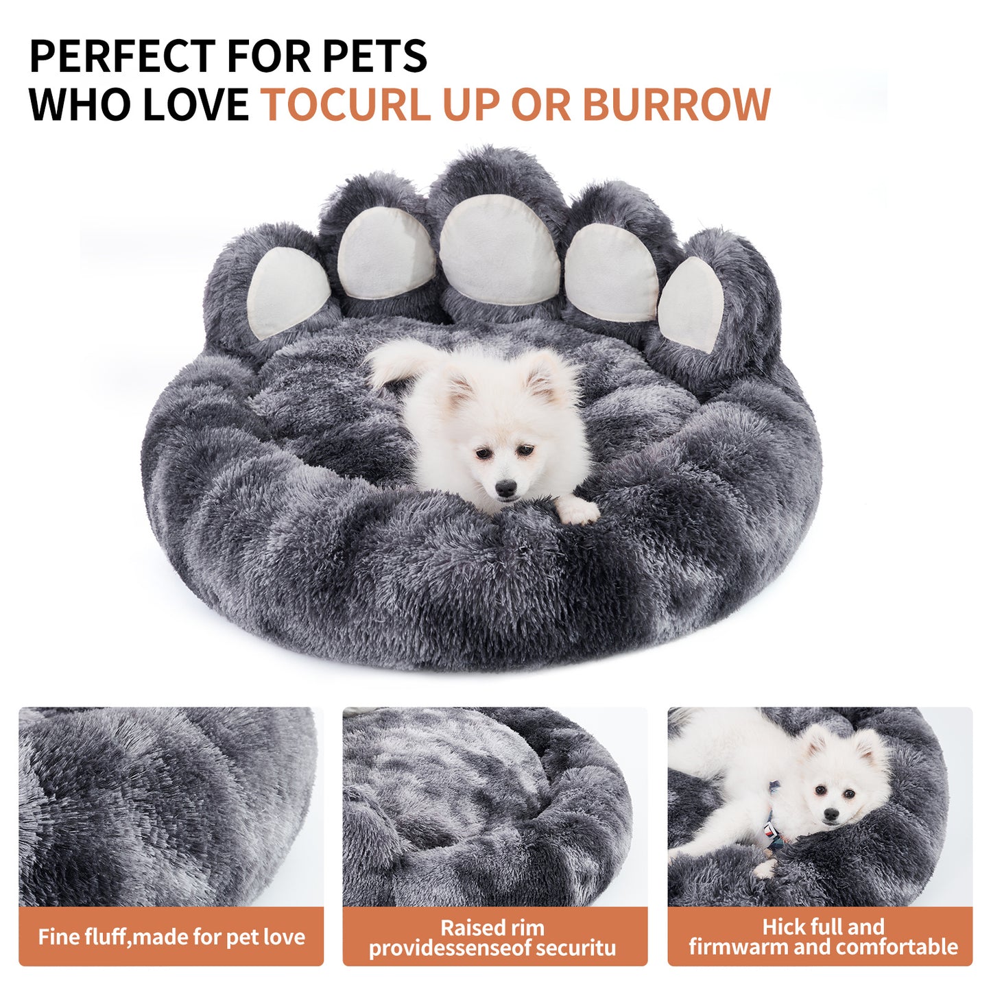 Bear Paw Plush Pet Bed – Soft & Cozy Bed for Small Dogs and Cats
