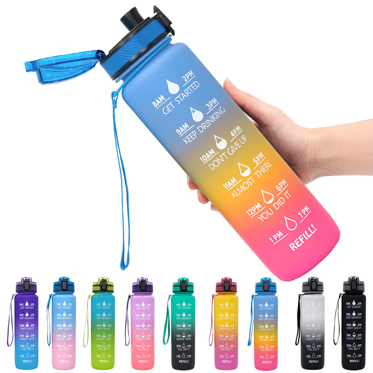 HydraTime – 1L Motivational Tritan Water Bottle | Leak-Proof & BPA-Free | Daily Hydration Tracker